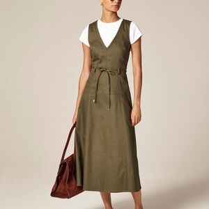 NWT J. Crew Seamed Tie-Waist Midi Dress in Rich Olive Green Tailored Twill 8